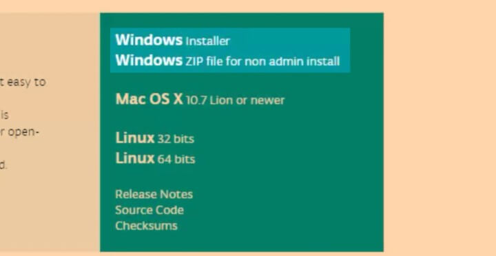 Choose the Windows Installer.
