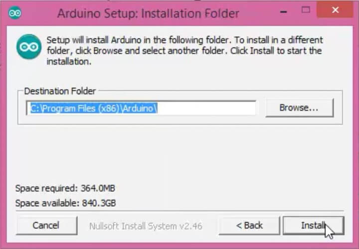 Choose which folder to put Arduino.