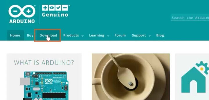 Find the download tab on the Arduino website.
