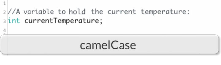 This is a picture of naming a variable with camelCase.